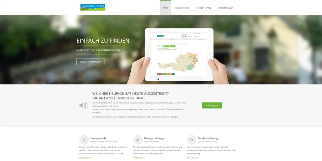Die bisherige Startseite von heurigenkalender.at, Oktober 2026